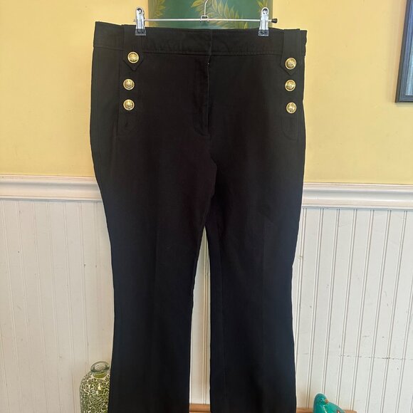 Derek Lam 10 Crosby Black High-Waisted Sailor Pants W/ Gold Buttons Size 14 - Picture 1 of 9